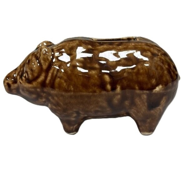 Vintage Brown Ceramic Piggy Bank from Austria with Treacle Rockingham Glaze - Picture 1 of 6